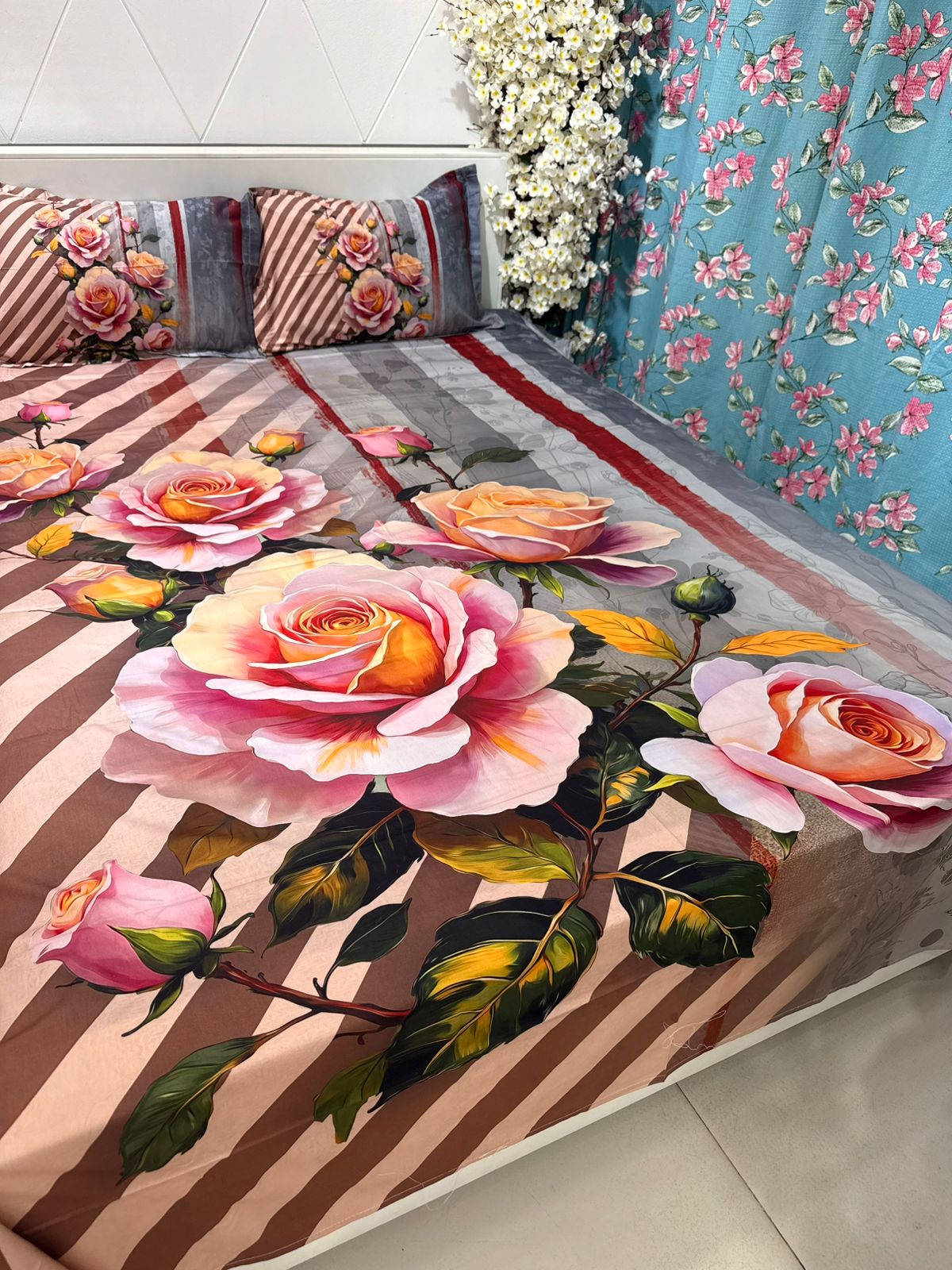 hd print bed shit cream rose