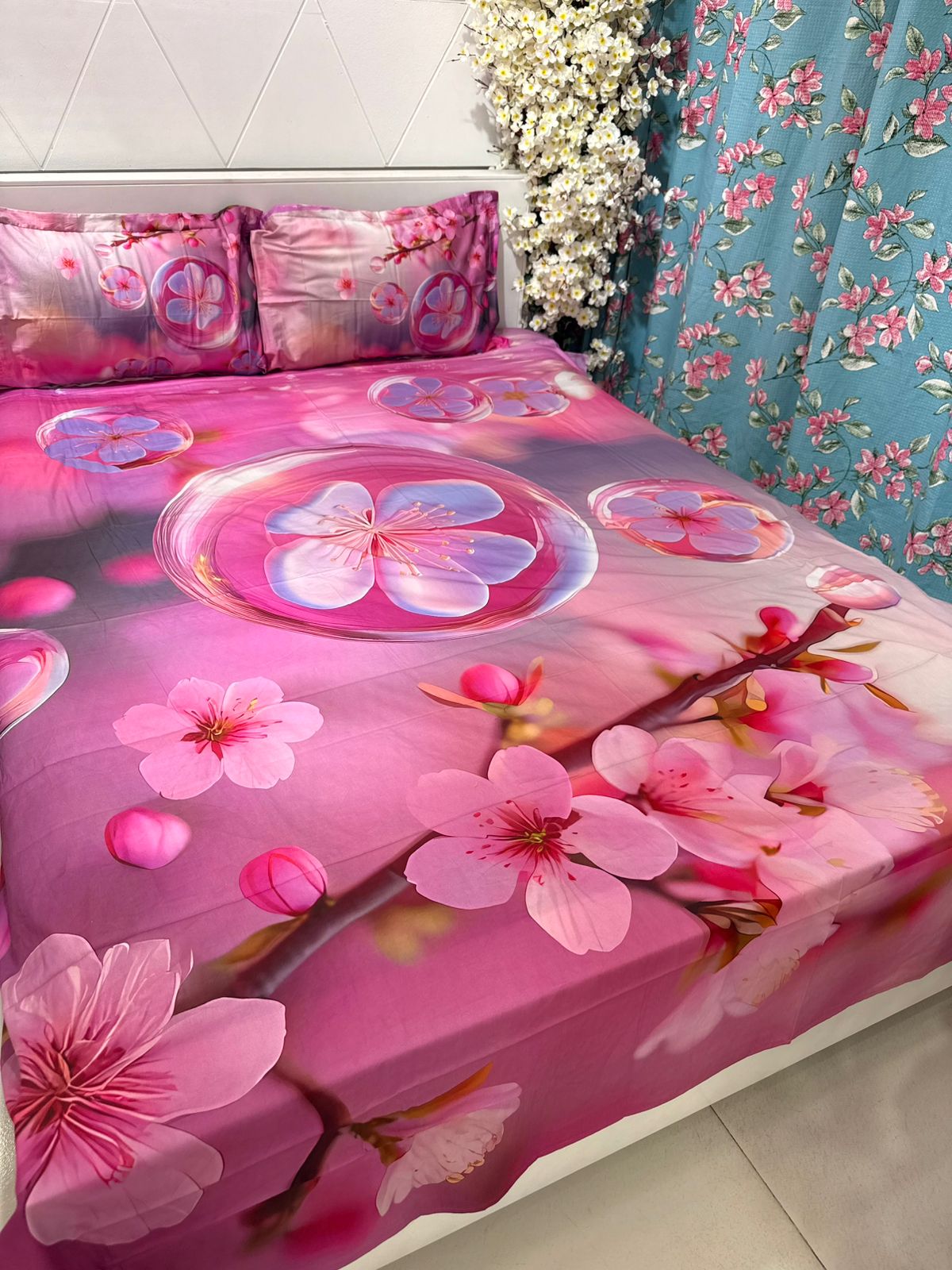 hd print bed shit  pink shimul full