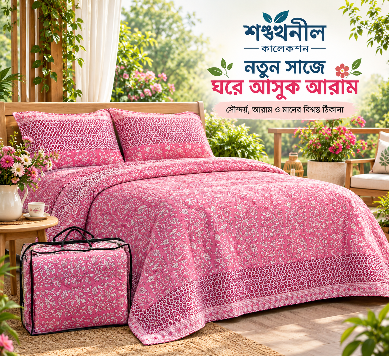 5 pis comforter maloti  pink