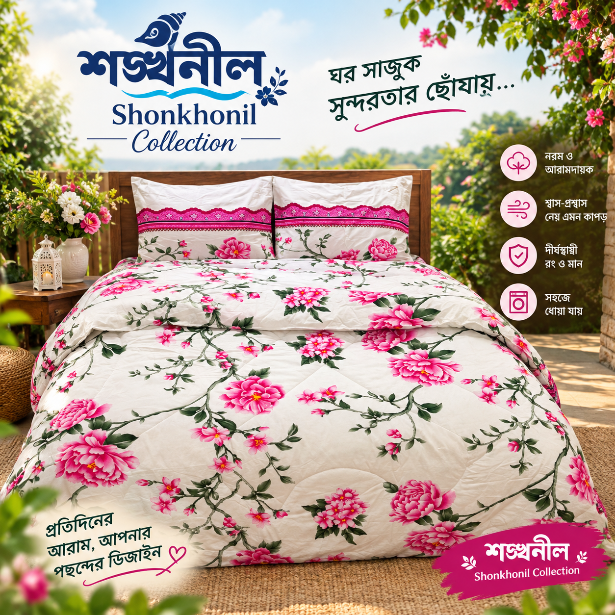 5 pis comforter Pink Peony Garden